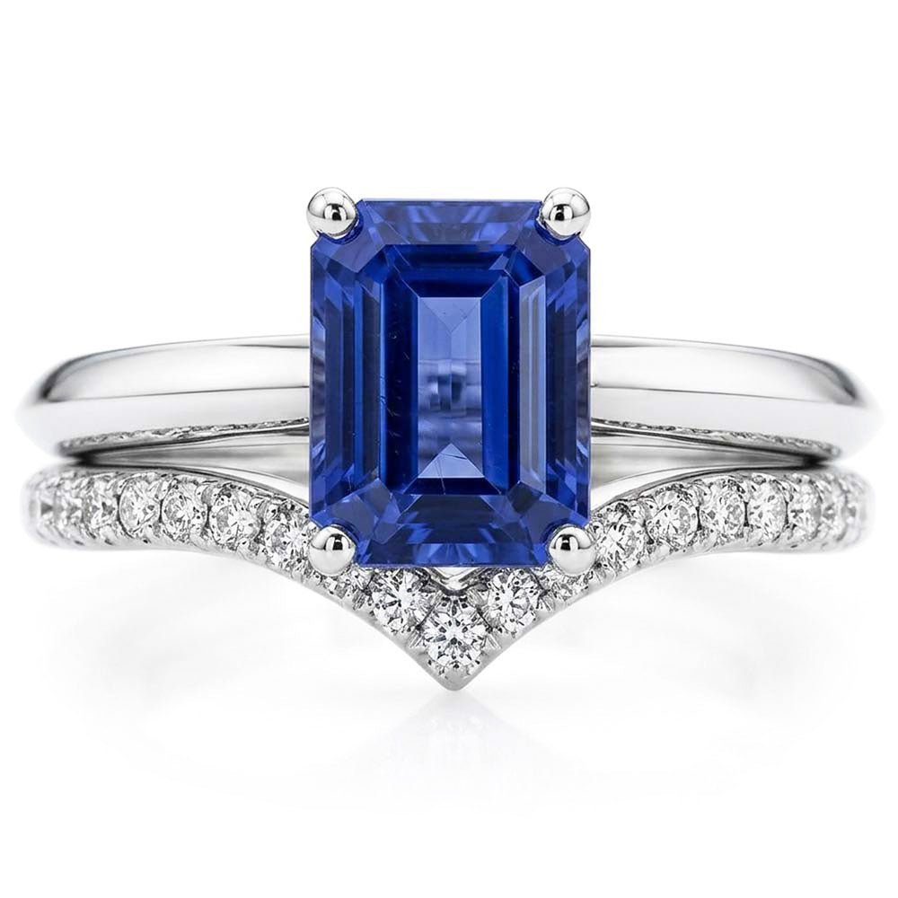 Natural Real ( Not Lab Grown )  Gemstone Wedding Ring Set Emerald Sapphire 3.50 Carats Ladies Jewelry