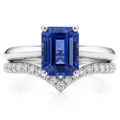 Natural Real ( Not Lab Grown )  Gemstone Wedding Ring Set Emerald Sapphire 3.50 Carats Ladies Jewelry