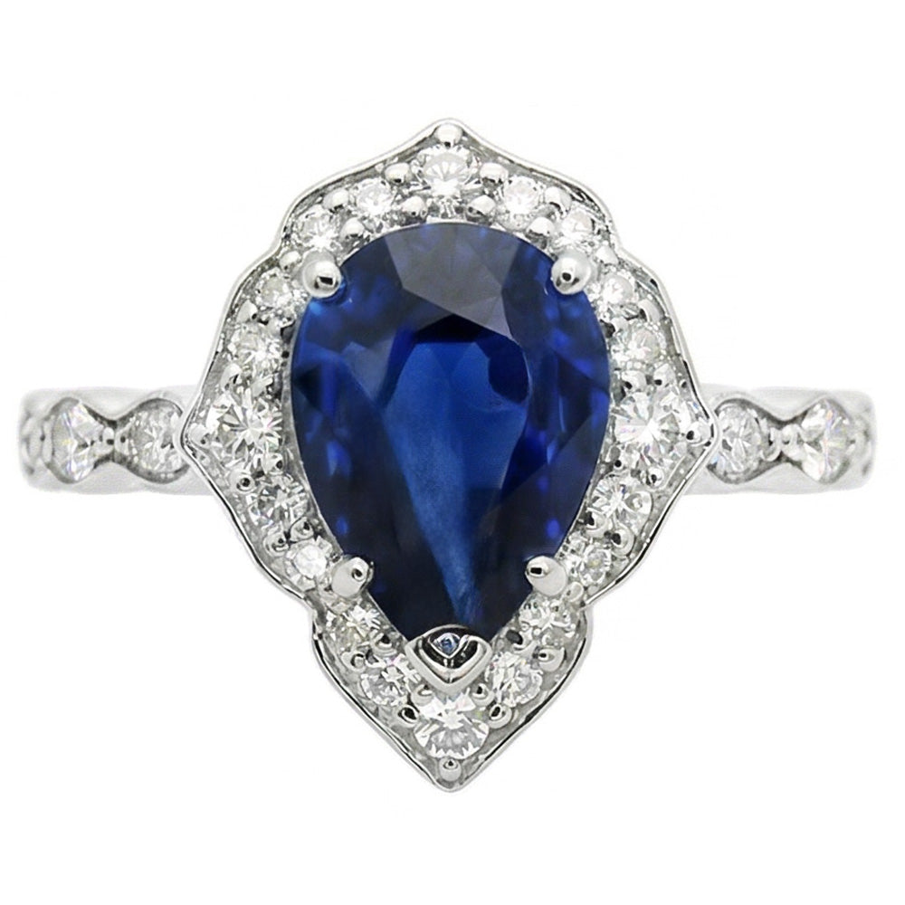 Natural Real ( Not Lab Grown )  Gold 14K Vintage Sapphire Engagement Ring