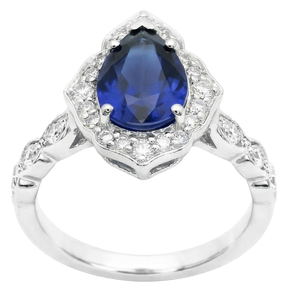 Natural Real ( Not Lab Grown )  Gold 14K Vintage Sapphire Engagement Ring
