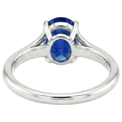 Natural Real ( Not Lab Grown )  Gold Solitaire Blue Sapphire Ring Prong Set Oval Split Shank 3 Carats