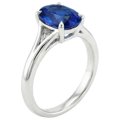 Natural Real ( Not Lab Grown )  Gold Solitaire Blue Sapphire Ring Prong Set Oval Split Shank 3 Carats