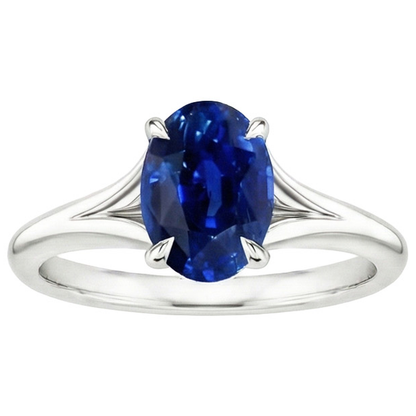 Natural Real ( Not Lab Grown )  Gold Solitaire Blue Sapphire Ring Prong Set Oval Split Shank 3 Carats