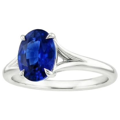Natural Real ( Not Lab Grown )  Gold Solitaire Blue Sapphire Ring Prong Set Oval Split Shank 3 Carats