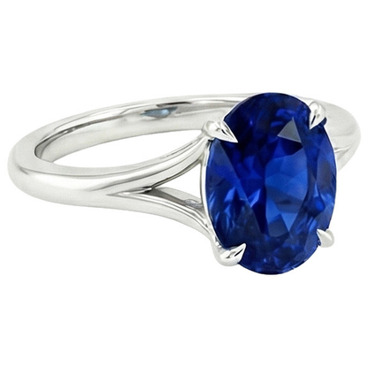 Natural Real ( Not Lab Grown )  Gold Solitaire Blue Sapphire Ring Prong Set Oval Split Shank 3 Carats