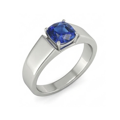 Natural Real ( Not Lab Grown )  Gold Solitaire Cushion Ceylon Sapphire Gents Ring 1.50 Ct Jewelry