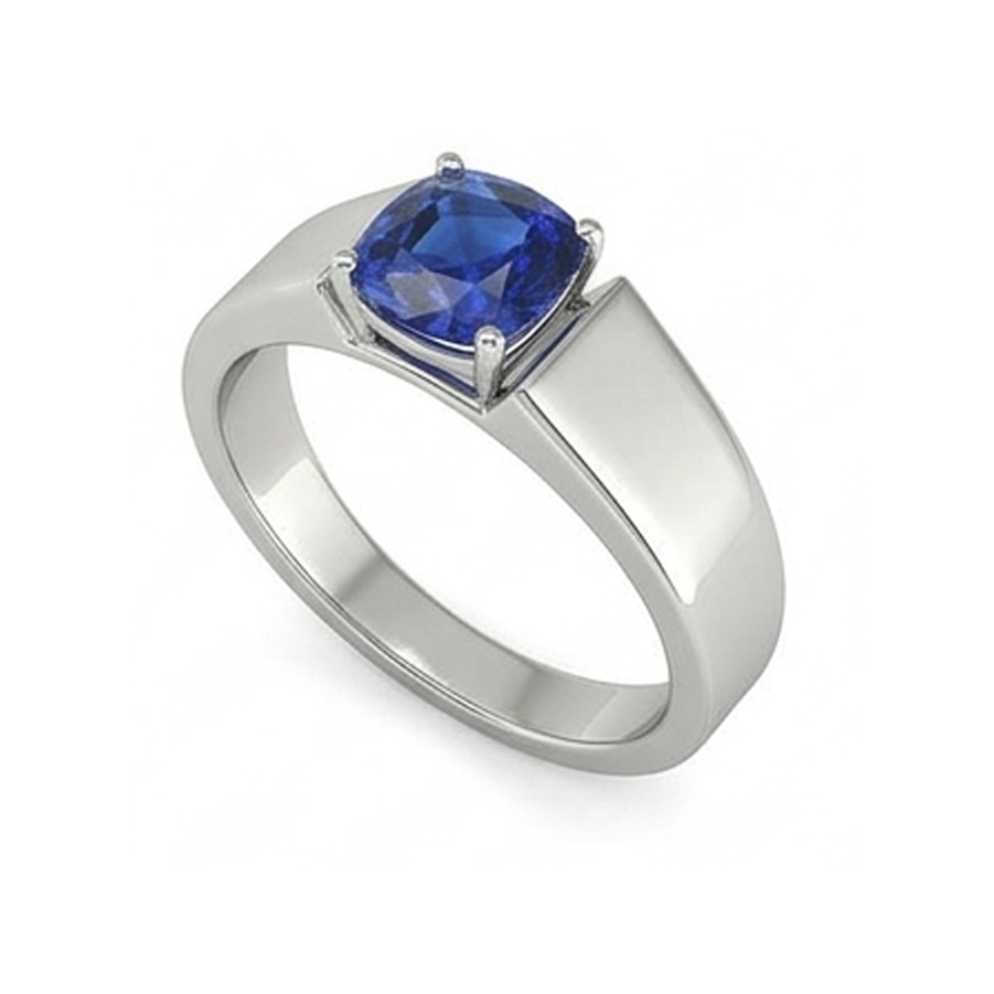 Natural Real ( Not Lab Grown )  Gold Solitaire Cushion Ceylon Sapphire Gents Ring 1.50 Ct Jewelry