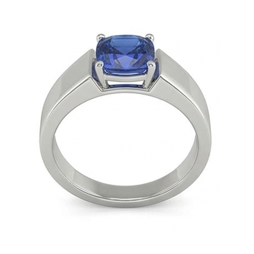 Natural Real ( Not Lab Grown )  Gold Solitaire Cushion Ceylon Sapphire Gents Ring 1.50 Ct Jewelry