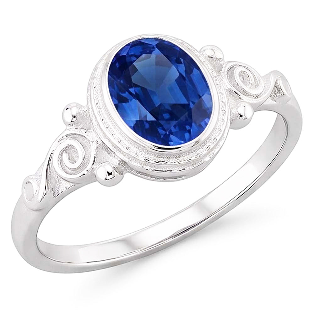 Natural Real ( Not Lab Grown )  Gold Solitaire Oval Blue Sapphire Ring Antique Style 2 Carats