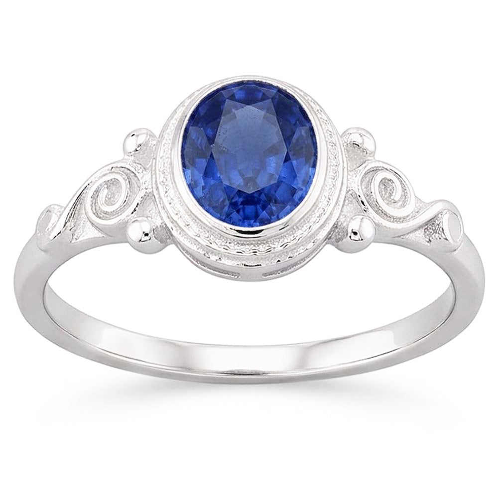 Natural Real ( Not Lab Grown )  Gold Solitaire Oval Blue Sapphire Ring Antique Style 2 Carats