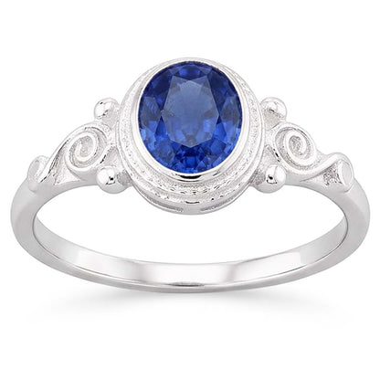 Natural Real ( Not Lab Grown )  Gold Solitaire Oval Blue Sapphire Ring Antique Style 2 Carats