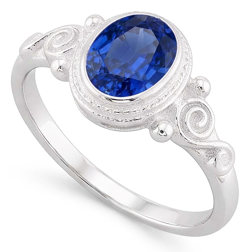 Natural Real ( Not Lab Grown )  Gold Solitaire Oval Blue Sapphire Ring Antique Style 2 Carats