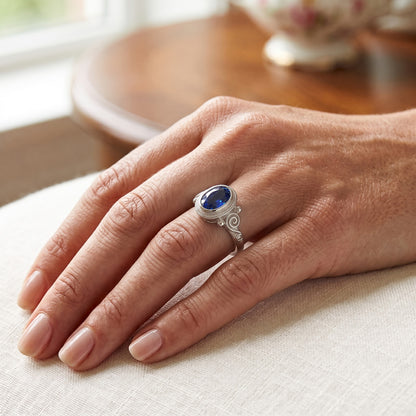 Natural Real ( Not Lab Grown )  Gold Solitaire Oval Blue Sapphire Ring Antique Style 2 Carats