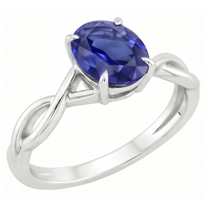 Natural Real ( Not Lab Grown )  Gold Solitaire Oval Ceylon Sapphire Ring 2.50 Carats Infinity Style