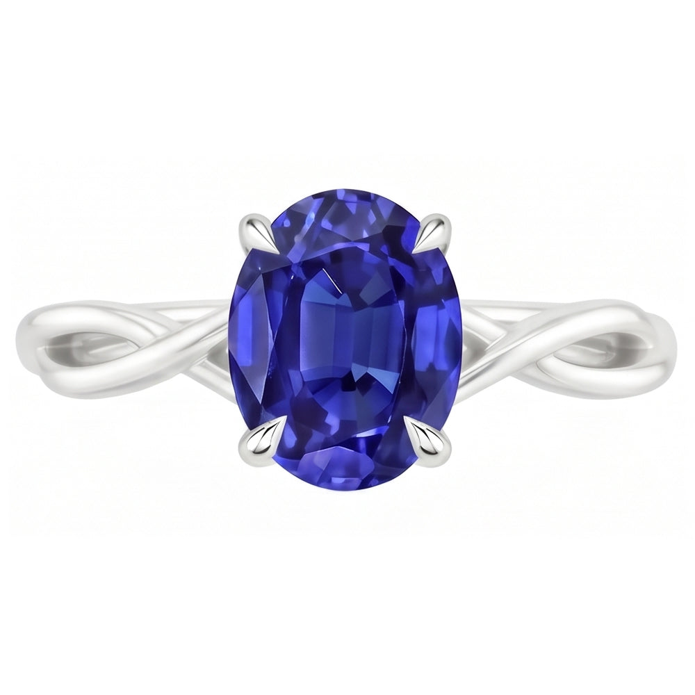 Natural Real ( Not Lab Grown )  Gold Solitaire Oval Ceylon Sapphire Ring 2.50 Carats Infinity Style