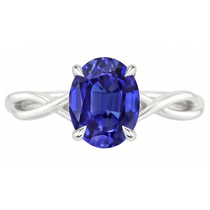 Natural Real ( Not Lab Grown )  Gold Solitaire Oval Ceylon Sapphire Ring 2.50 Carats Infinity Style