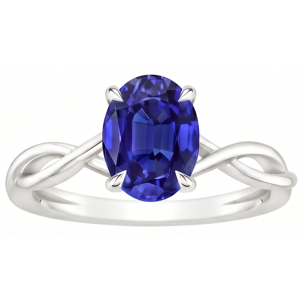 Natural Real ( Not Lab Grown )  Gold Solitaire Oval Ceylon Sapphire Ring 2.50 Carats Infinity Style