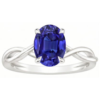 Natural Real ( Not Lab Grown )  Gold Solitaire Oval Ceylon Sapphire Ring 2.50 Carats Infinity Style