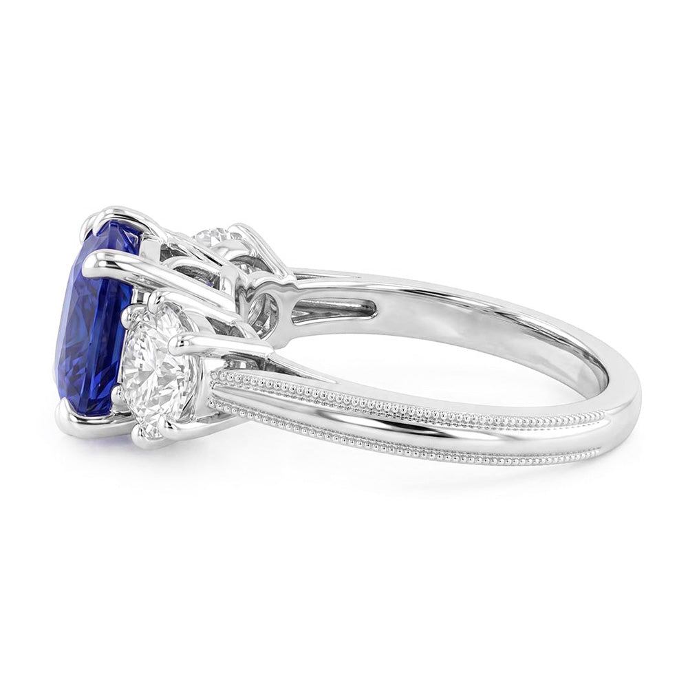 Natural Real ( Not Lab Grown )  Gold Three Stone Cushion Cut Sapphire Ring 2 Carats Ladies Jewelry