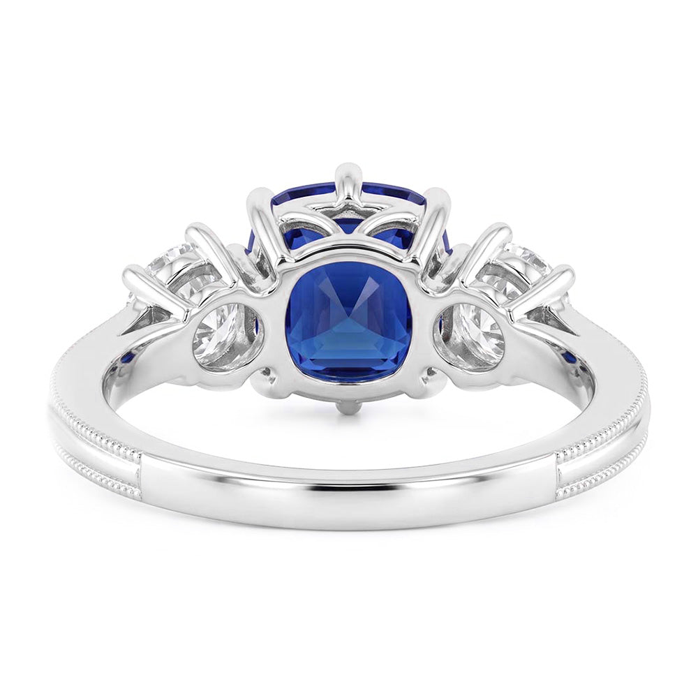 Natural Real ( Not Lab Grown )  Gold Three Stone Cushion Cut Sapphire Ring 2 Carats Ladies Jewelry