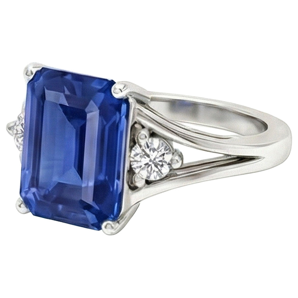 Natural Real ( Not Lab Grown )  Gold Three Stone Emerald Blue Sapphire Ring 2.50 Carats Split Shank