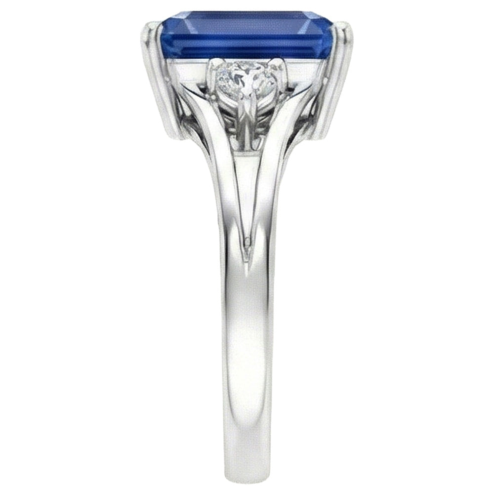 Natural Real ( Not Lab Grown )  Gold Three Stone Emerald Blue Sapphire Ring 2.50 Carats Split Shank