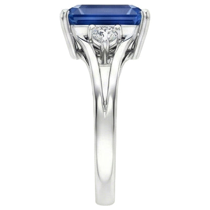 Natural Real ( Not Lab Grown )  Gold Three Stone Emerald Blue Sapphire Ring 2.50 Carats Split Shank