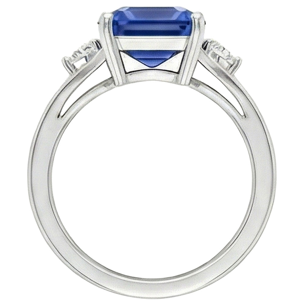 Natural Real ( Not Lab Grown )  Gold Three Stone Emerald Blue Sapphire Ring 2.50 Carats Split Shank