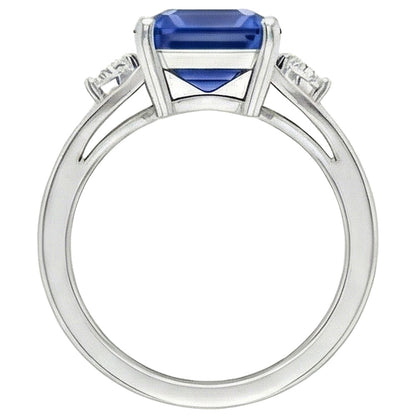 Natural Real ( Not Lab Grown )  Gold Three Stone Emerald Blue Sapphire Ring 2.50 Carats Split Shank