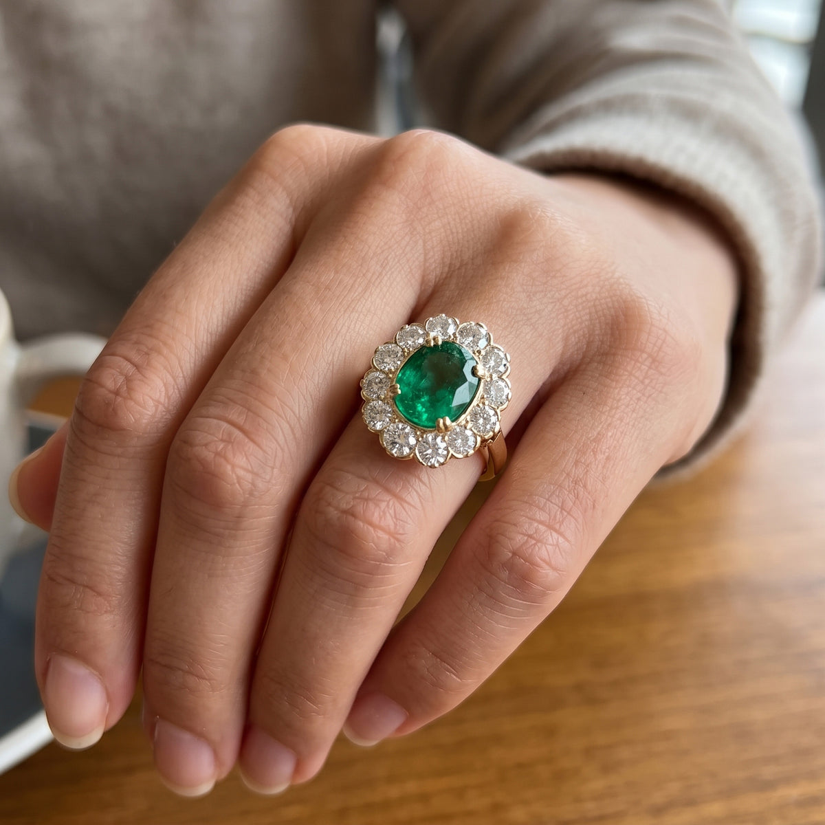 Natural Real ( Not Lab Grown ) Green Emerald GIA Cocktail Ring