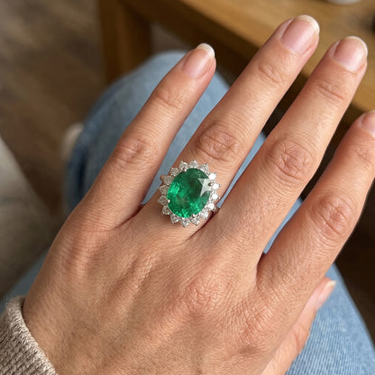 Natural Real ( Not Lab Grown ) Green Emerald GIA Halo Engagement Ring