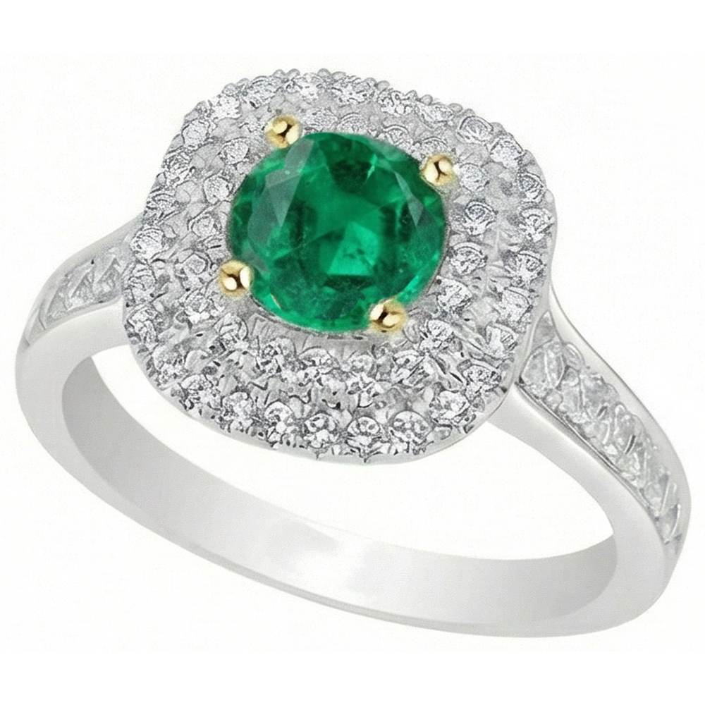 Natural Real ( Not Lab Grown ) Green Emerald GIA Halo Ring Pave Set Diamonds Wedding Jewelry