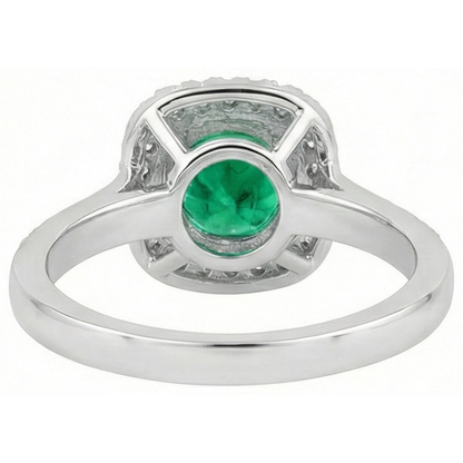 Natural Real ( Not Lab Grown ) Green Emerald GIA Halo Ring Pave Set Diamonds Wedding Jewelry