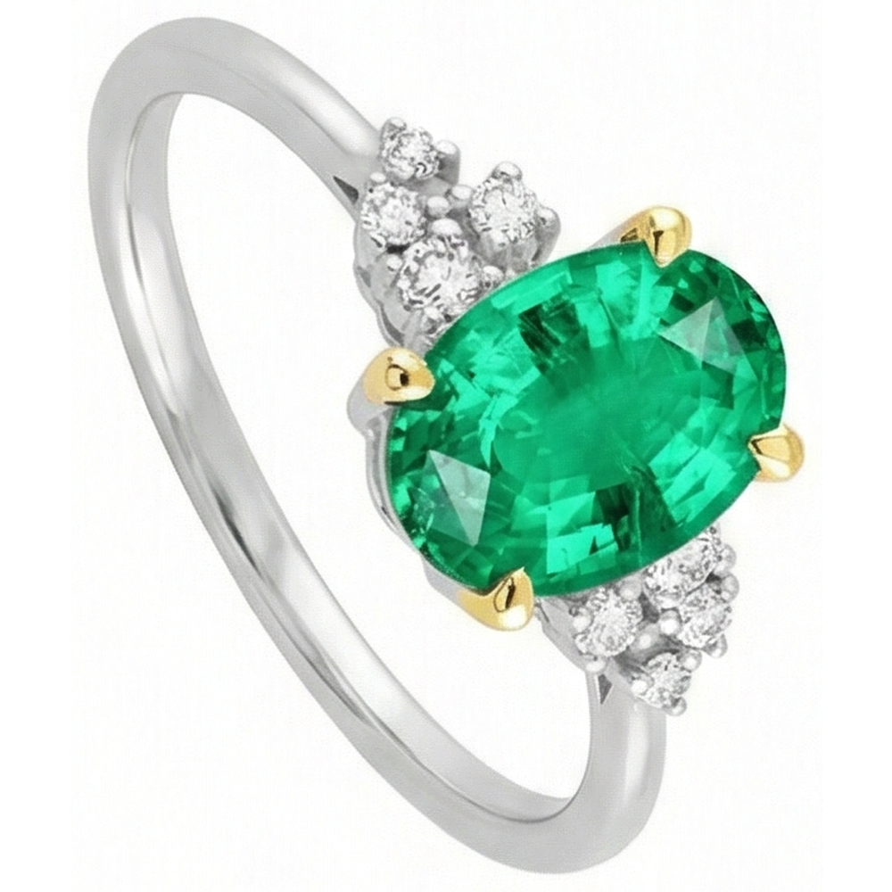 natural round emerald 3.50ct ring top view