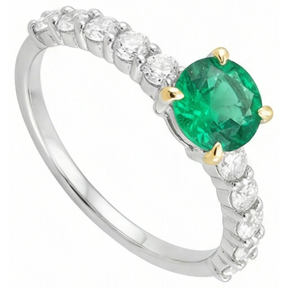 Natural Real ( Not Lab Grown ) Green Emerald GIA Womens Jewelry Round Diamond Ring