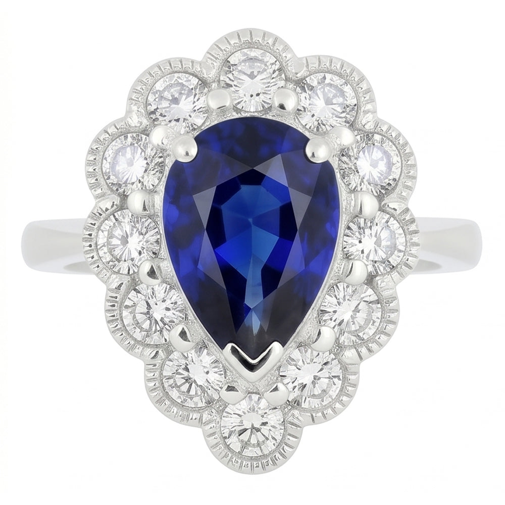 Natural Real ( Not Lab Grown )  Halo Anniversary Ring Antique Style Blue Sapphire Gemstone 3.50 Carats