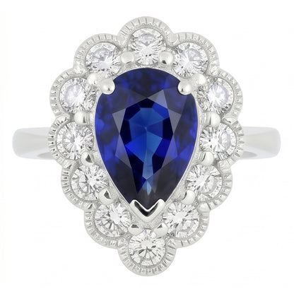 Natural Real ( Not Lab Grown )  Halo Anniversary Ring Antique Style Blue Sapphire Gemstone 3.50 Carats