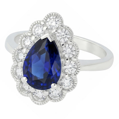 Natural Real ( Not Lab Grown )  Halo Anniversary Ring Antique Style Blue Sapphire Gemstone 3.50 Carats