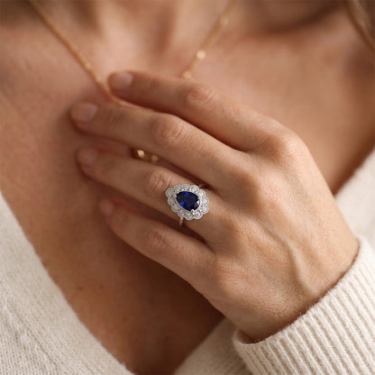 Natural Real ( Not Lab Grown )  Halo Anniversary Ring Antique Style Blue Sapphire Gemstone 3.50 Carats
