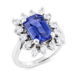 Natural Real ( Not Lab Grown )  Halo Blue Sapphire Wedding Ring Emerald 2.50 Carats Flower Style
