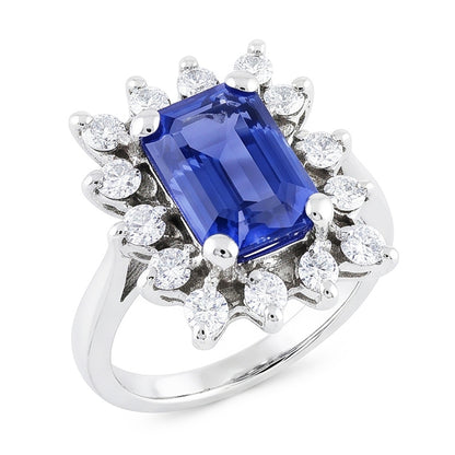 Natural Real ( Not Lab Grown )  Halo Blue Sapphire Wedding Ring Emerald 2.50 Carats Flower Style