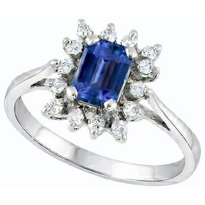 Natural Real ( Not Lab Grown )  Halo Blue Sapphire Wedding Ring Emerald 2.50 Carats Flower Style