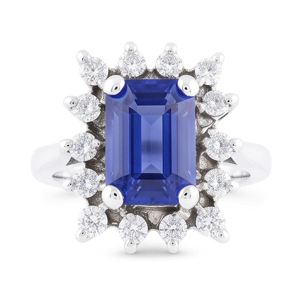 Natural Real ( Not Lab Grown )  Halo Blue Sapphire Wedding Ring Emerald 2.50 Carats Flower Style