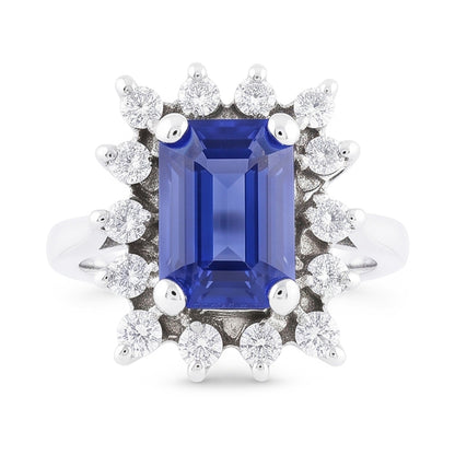 Natural Real ( Not Lab Grown )  Halo Blue Sapphire Wedding Ring Emerald 2.50 Carats Flower Style
