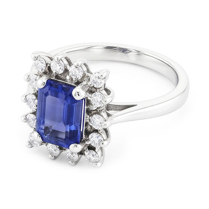 Natural Real ( Not Lab Grown )  Halo Blue Sapphire Wedding Ring Emerald 2.50 Carats Flower Style