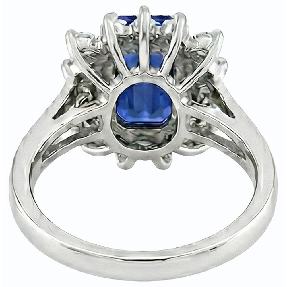 Natural Real ( Not Lab Grown )  Halo Blue Sapphire Wedding Ring Emerald 2.50 Carats Flower Style