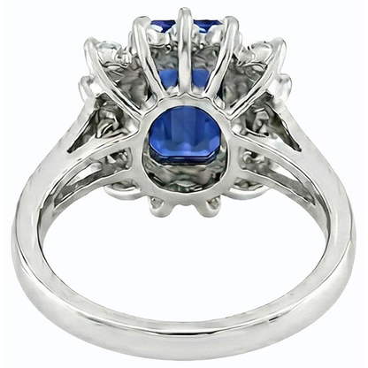 Natural Real ( Not Lab Grown )  Halo Blue Sapphire Wedding Ring Emerald 2.50 Carats Flower Style