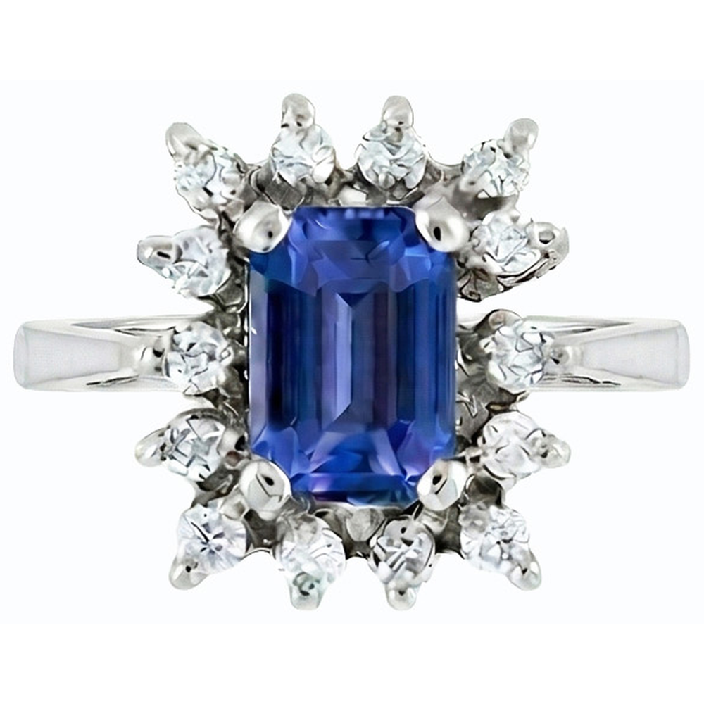 Natural Real ( Not Lab Grown )  Halo Blue Sapphire Wedding Ring Emerald 2.50 Carats Flower Style