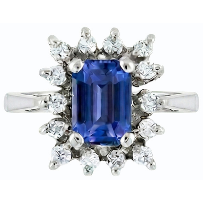 Natural Real ( Not Lab Grown )  Halo Blue Sapphire Wedding Ring Emerald 2.50 Carats Flower Style