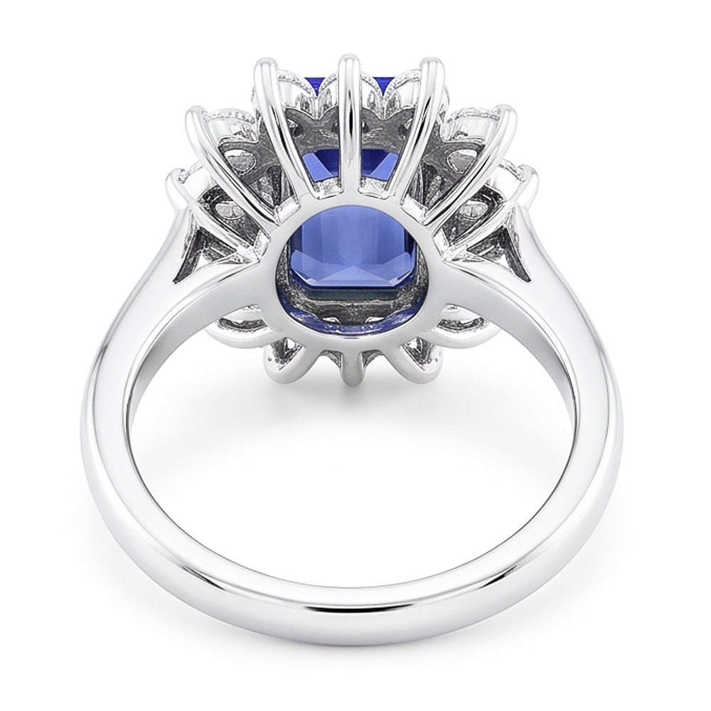 Natural Real ( Not Lab Grown )  Halo Blue Sapphire Wedding Ring Emerald 2.50 Carats Flower Style